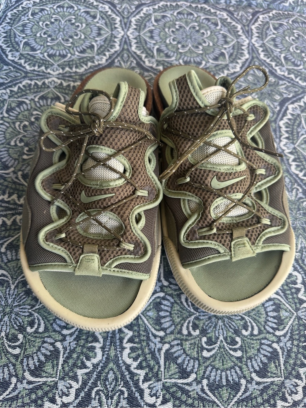 Nike Olive Green and Brown Sandal Slides